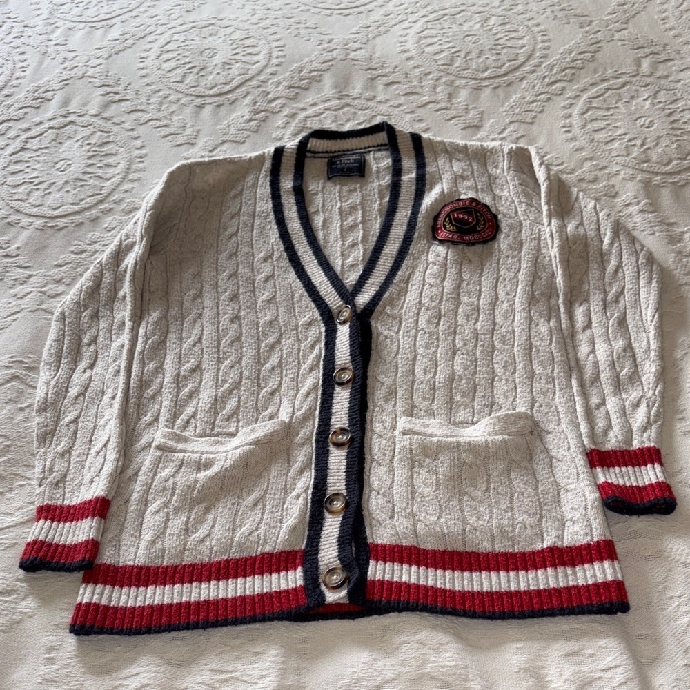 Abercrombie & Fitch Cable Knit Unisex Cardigan Cream,Blue,Red Gently Loved S